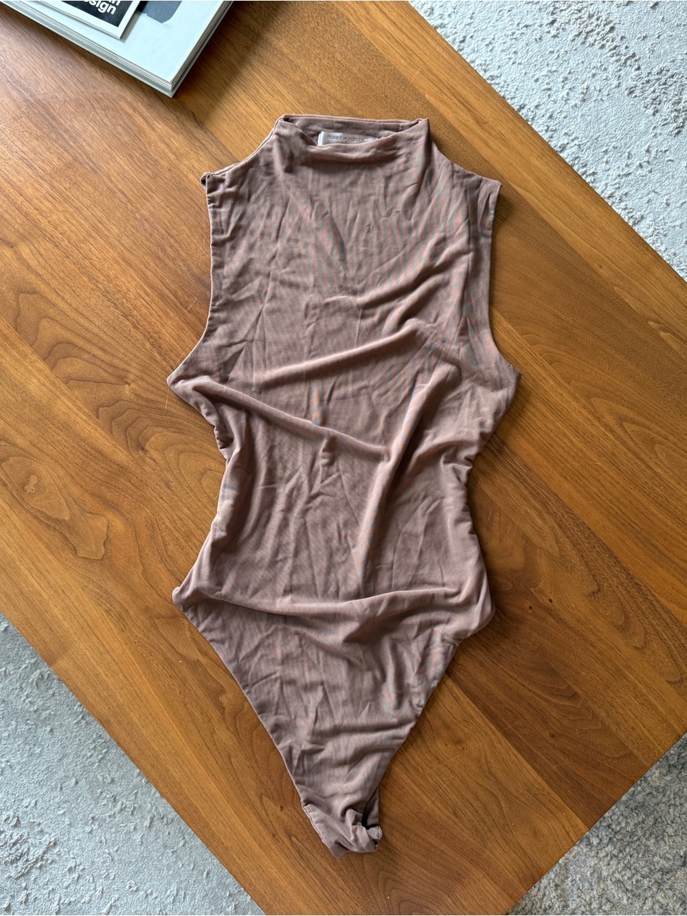 Naked Wardrobe Taupe Sheer Mesh Bodysuit – Size M